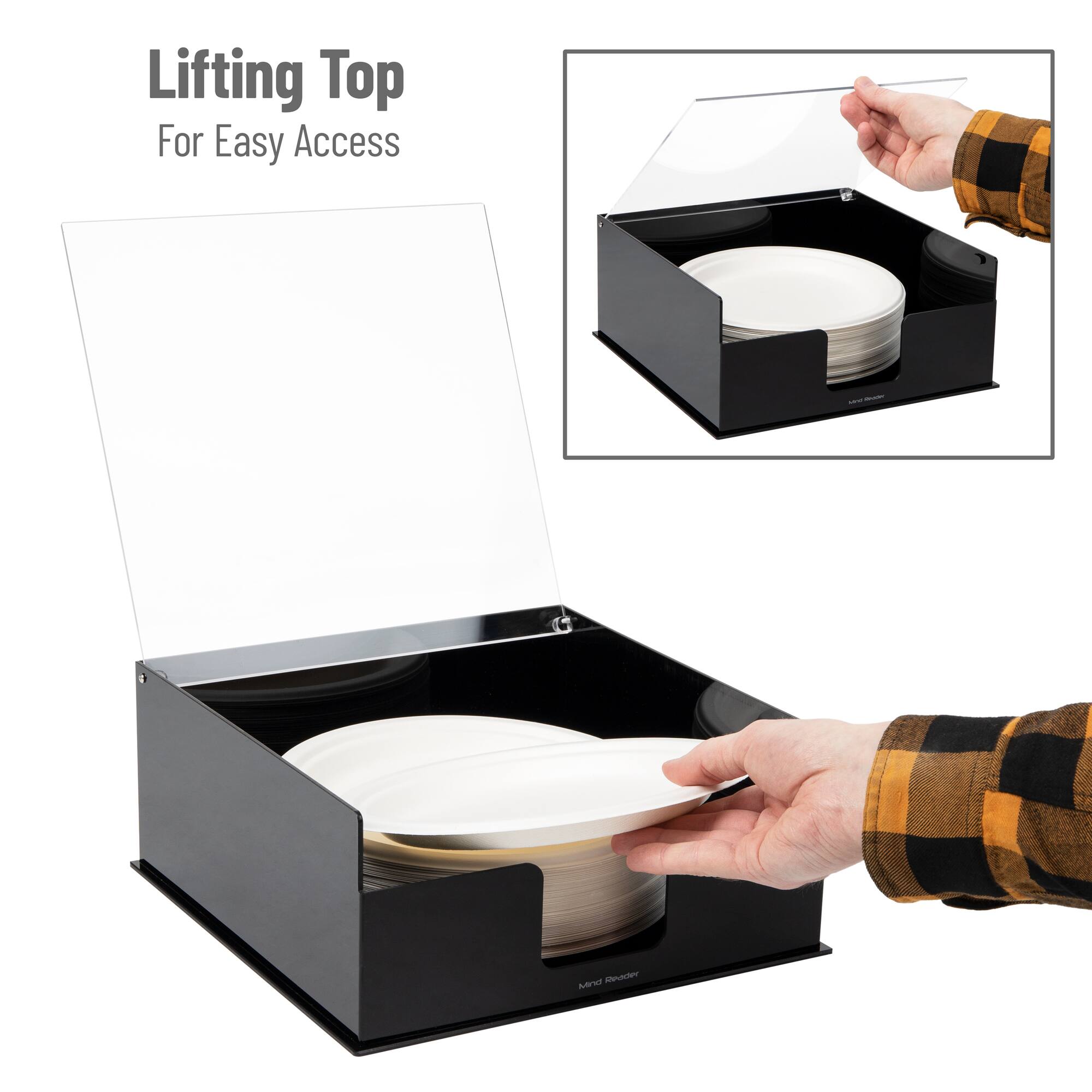 Mind Reader Foundation Collection Black Covered Plate Dispenser